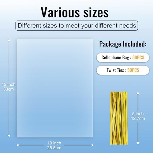 50pcs 10X13 inch Clear Cellophane Bags Gift Wrap Treat Party Favors Bags - Image 2