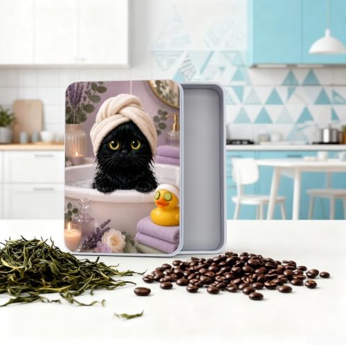 Lavender Spa Kitten Metal Tin Box with Lid,Storage Container - Image 5