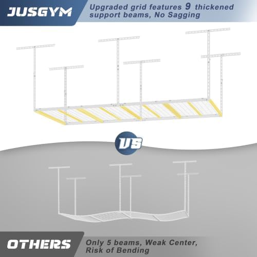 Jusgym 4X8FT Overhead Garage Storage Rack, 26"-40" Height Adjustable Garage Ceiling Storage Racks, Heavy Duty Metal Overhead Storage Organizer System, 750LBS Weight Capacity, White - Image 3