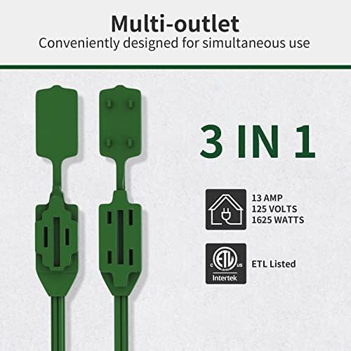 PLUGTUL 3-Pack Indoor Extension Cord (6/9/12FT) | 2 Prong Green Extension Cord, 3 Polarized Outlets with Safety Cap Protect for Home Office, 16/2 SPT-2 ETL Listed - Image 3