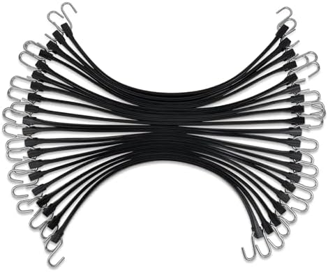 ROBLOCK 15" (20 Packs) Bungee Cords with Hooks Rubber Tarp Straps with 150% Max Stretch, 100% EPDM Bungee Cords with Metal Crimped S Hooks, Ideal for Securing Tarps, Cargo, Canvases, Weatherproof by ROBLOCK