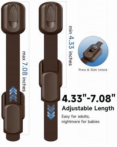 Infinno 12 Pack Cabinet Locks Baby Proofing Heavy Duty - Child Safety Cabinet Locks for Drawers, Cupboards & Fridge – No Drill 3M Adhesive Locks for Pets - Toddler Safety Latches-Brown - Image 2