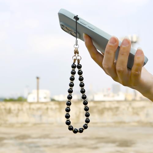 TENOC Marble Beaded Phone Wrist Strap, Obsidian Black - Image 3