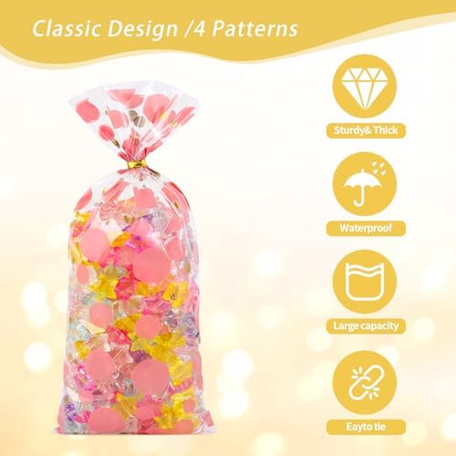 COQOFA 100 Pcs 5"X11" Cello Cellophane Treat Bags Party Favor bags Pink Candy Cookie Bags Clear Plastic Goodie Bags with Twist Ties for Gift,Baby Shower, Birthday, Wedding,Party - Image 4