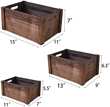 Farmhouse Antique Black Wooden Crate for storage,Rustic Decorative Boxes,Set Of 3 Nesting Wooden Storage Crates For display,Handmade Natural Solid Wood Box (Rustic Black) - Image 2