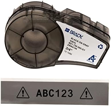 Brady Authentic (M21-750-595-GY) All-Weather Vinyl Label for Indoor/Outdoor ID, Lab and Equipment Labeling, Black on Gray- For M210, M210-LAB, M211, BMP21-PLUS and BMP21-LAB Printers, .75" W, 21' L by BradyCorp