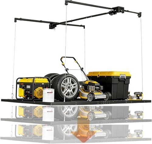 4×8 ft Heavy Duty Overhead Garage Storage Rack, 661 lbs Capacity with Safety Lock,Ceiling Mounted Storage Shelf, Steel Garage Ceiling Organizer for Garage, Basement, Warehouse (Black) by Unknown
