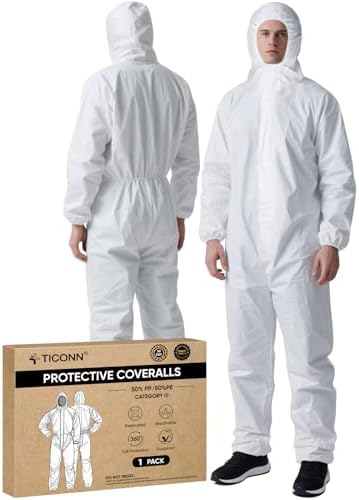 TICONN Hazmat Suit Disposable Coveralls, Full Body Lab Coverall Paint Suit by TICONN