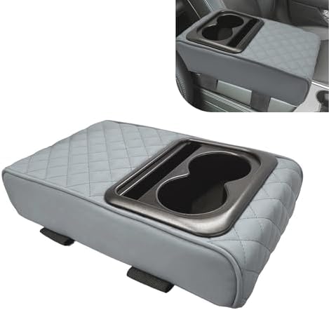 Car Center Console Armrest Pillow, 14"×8.3" Leather Memory Foam Armrest Cushion with Cup Holder & Phone Holder, Waterproof & Anti-Scratch Arm Rest Protector, Universal for Most Cars (Gray) by Unknown