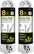 GoGreen Power Inc. (G-19608-2) 16/3 8' 3-Outlet Extension Cord, White, 8ft, 2 Pack by PowerByGoGreen