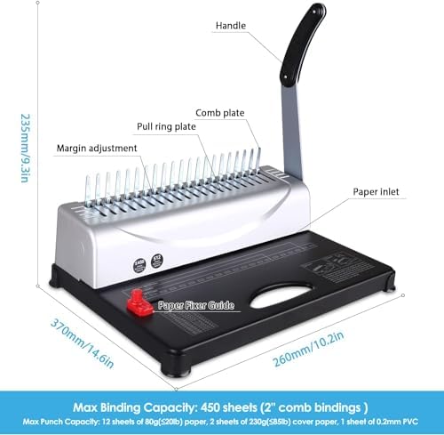 MAKEASY Comb Binding Machine - Punch 12 Sheet, Easy Punch No Jam, Heavy-Duty Metal Build, Book Binder for Office Reports & Home School Projects, Includes 100 Combs, Letter/A4/A5 Compatible - Image 5