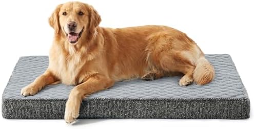 JOEJOY XL Dog Beds Large Sized Dog, Orthopedic Big Dogs Crate Bed with Washable Removable Cover, Extra Thick Egg-Crate Memory Foam Pet Beds up to 80 lbs, Light Grey, 41"x27" by JOEJOY