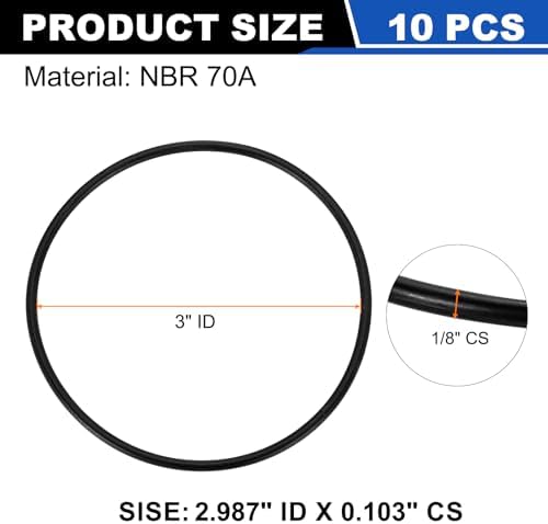 uxcell 10Pcs AS-151 NBR 70A O-Rings 3" ID x 3/32" CS/2.987" ID x 0.103" CS - Image 2
