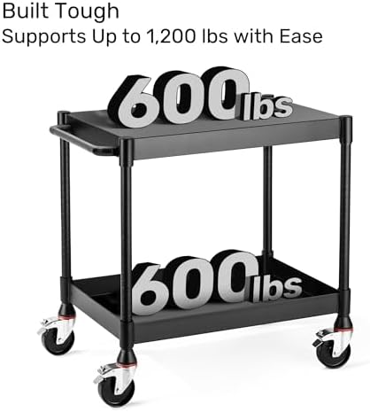 MightyHaul 18" Heavy-Duty Utility Cart with 2 Reversible Shelves, 1,200 lb Capacity, Heavy-Duty Casters for Industrial Use - Image 2