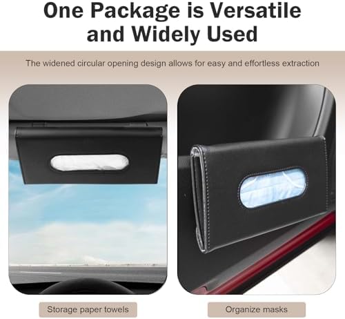 WZP Car Visor Tissue Holder, PU Leather Version Hanging Tissue Holder in Car, Slim Visor Mount Paper Napkin Organizer, Universal for Most Vehicles (Black) - Image 5