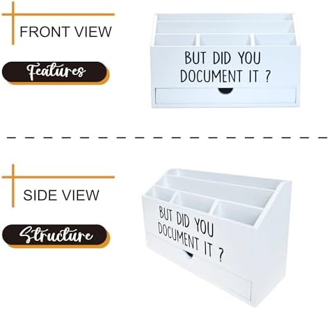 EXQUIDECA Wooden White Rustic Countertop Mail Storage Holder with Drawer and Compartments - Office Desk Accessories and Workspace Organizers - Desktop Sorter for Pen Stationery Letter Files Documents - Image 3