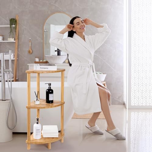Corner Shower Caddy Stand, Bamboo Shower Organizer Standing with Anti-Slip Feet, Bathroom Corner Shelf,Waterproof & Durable, Space-Saving Design Storage for Kitchen or Living Room - Image 3