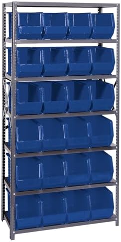 Quantum Storage Systems QSBU-265BL Giant Open Hopper Steel Shelving System, 18" D x 36" W x 75" H, with 7 Shelves and 24 QUS265 Bins, Blue by QuantumStorageSystems