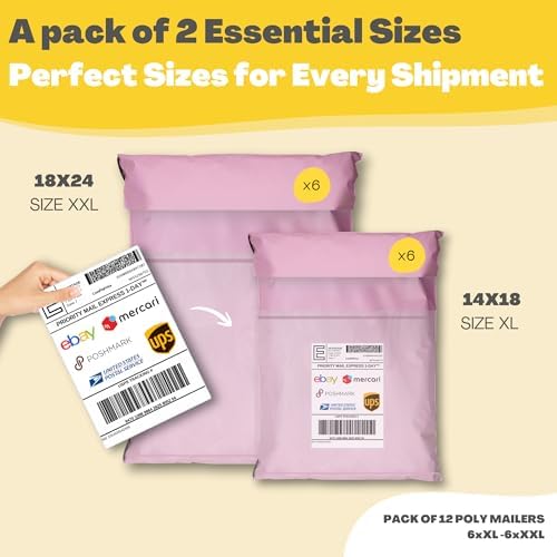 Shipping Bags (12 Pack) with Label Pouch - 14x18 & 18x24 - Poly Mailers for Clothes, Self-Seal Plastic Mailing Envelopes - Tear & Water-Resistant Packaging Bags for Clothing, Not Padded - Image 2