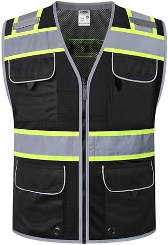 JKSafety Hi-Vis Unisex Surveyor Safety Vest Heavy Duty PPE Inner Pockets ANSI/ISEA Compliant by JKSafety