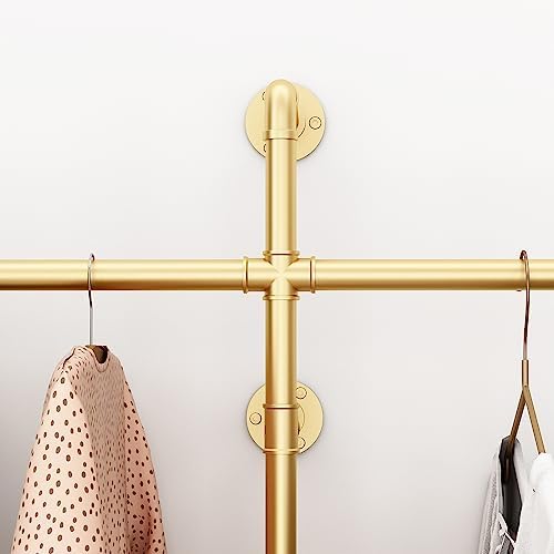 ORSENIGO Industrial Pipe Clothing Rack, Heavy Duty Metal Clothes Rack with Double Rods for Hanging Clothes, Wall Mount Space-Saving Garment Display Rack - Image 5