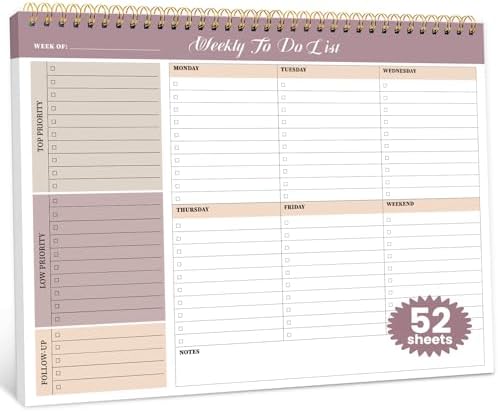Weekly To Do List Notepad with 52 Undated Sheets（8.5"×11"）- Undated Weekly Planner Notepad for Office Desk Accessories and Supplies - Midnight Lilac by Zotia