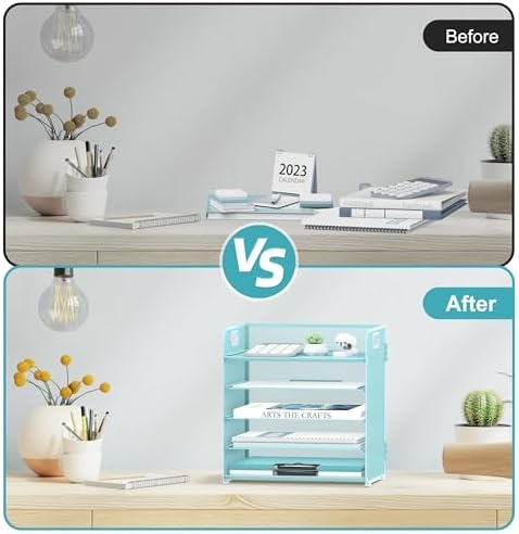 2 Pack 5-Tier Blue Desk Organizer with Handle Mesh Desk File/Paper Organizer Letter Tray for Office, School and Home Easy Installation - Image 6