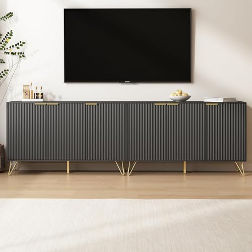 Storage Cabinet with 3 Fluted Doors and Adjustable Shelves, Black, 2pcs丨Modern Wood Accent Table, Sideboard Buffet Cabinet, Console Table for Living Room, Hallway, Entryway - Image 4