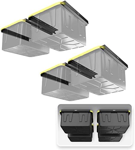 Koova Heavy-Duty Overhead Garage Storage Rack for 4 Bins. Adjustable Width, 160lb Capacity. DIY Safe Ceiling Mount, Easy Install. Fits 27-Gallon Totes. USA Made Pro-Grade Steel. Space Saving Organizer by Koova