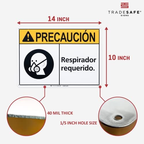 TRADESAFE Spanish Respirator Required Sign, Aluminum PPE Safety Signs - Image 3