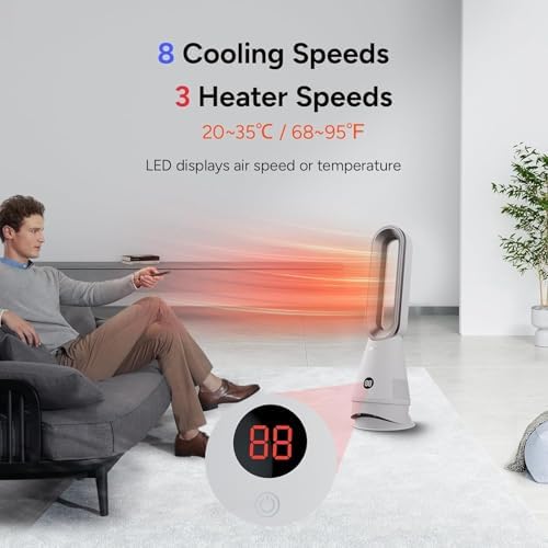 Bladeless Heater Fan, 25inch Heating & Cooling & Filter Combo Tower Fan 80° Oscillating with Remote, 9H Timer, 8 Speeds, Portable Quiet for Indoor, Bedroom, Home Office Room - Image 6