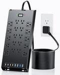 Surge Protector Power Strip 4800J, LeZone 10Ft Long Extension Cord Flat Plug, 20 Outlets 4 USB-A 4 USB-C Ports, Wall Mountable, Home Office Dorm Essentials, Black by Unknown
