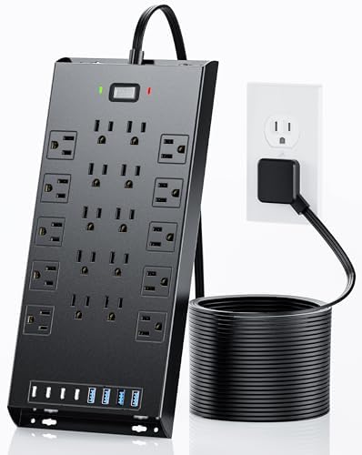 Surge Protector Power Strip 4800J, LeZone 10Ft Long Extension Cord Flat Plug, 20 Outlets 4 USB-A 4 USB-C Ports, Wall Mountable, Home Office Dorm Essentials, Black by Unknown
