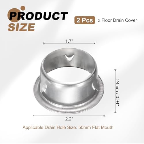 PATIKIL Floor Drain Cover 2.2" x 1.7" (50 Flat Mouth), 2 Pcs 304 Stainless Steel Round Anti Blocking Snap-in Drain Strainers for Outdoor Bathroom Kitchen Washroom Landscaped, Silver - Image 2