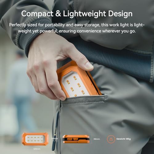 Rechargeable LED Work Light Cordless, 3000K-6500K CCT 500 Lumen, 40Hour Max, Adjustable 180° Stand IP54 Waterproof Compact Portable Job Site Lighting for Auto Repair DIY Outdoor Camping, Gift for Man - Image 3