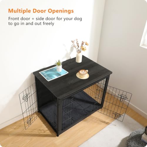 DWANTON 32.5" Dog Crate Furniture with Cushion, Wooden Kennel Table Indoor - Image 6