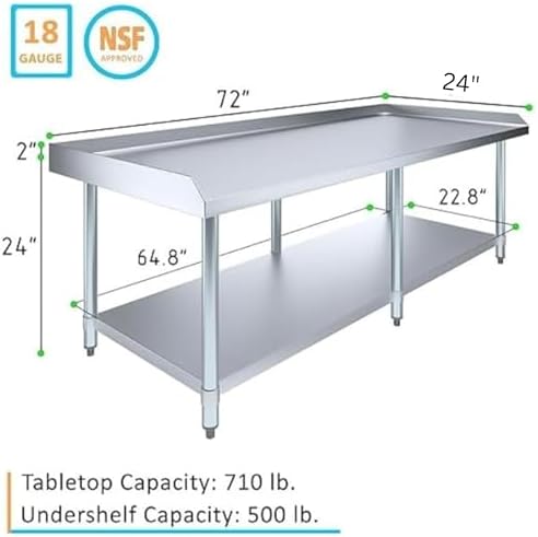 NSF Certified 18 Gauge Heavy Duty Stainless Steel Equipment Grill Stand with Undershelf for Kitchens, Utility Rooms, Caterers & Auto (72" x 24") - Image 3