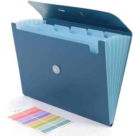 SKYDUE Accordion File Organizer, Expanding File Folder with 7 Pockets, Portable Receipt Paper Documents Organizer, Letter Size Filing Folder School Office Supplies, Dark Blue by SKYDUE