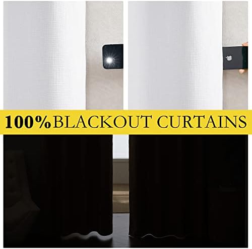 NICETOWN White 100% Blackout Linen Insulated Patio Curtain 84 inch Long - Image 3