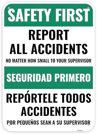 1PC Safety Sign, 14 x 10 Inches - Aluminum - Safety Decorations Posters For Workplace - Bilingual Spanish by Venicor