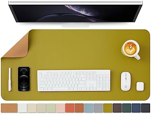 Cork Desk Mat - Dual-Sided Desk Pad for Office and Home - Desk Organization and Accessories - Ideal for Large Mouse Pad and Desk Mats on Top of Desks(Olive Green,36"x 17") by HOMIEAZICOZI
