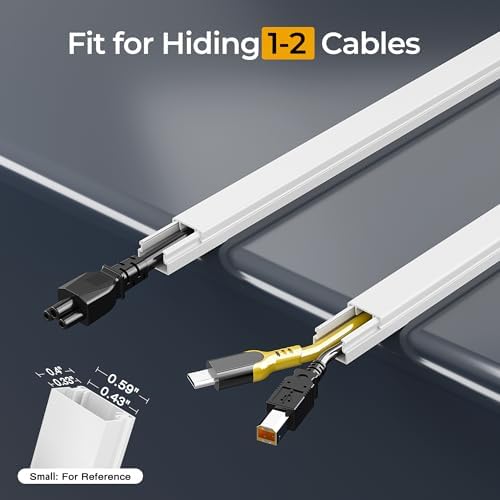 56.7in Cable Hider Cord Hider, Wire Covers for 1 Cord on Wall, Premium Cord Covers for Wires on Wall, Easy Set-up Wire Hider to Hide Tv Wires, Lamp, Speaker Cords, W0.59 H0.4in, White - Image 2