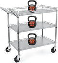 BolDuck Heavy Duty Utility Cart, 990Lbs Capacity 3 Tier Rolling Carts with Wheels, Kitchen Cart on Wheels with Storage, Commercial Grade Metal Serving Carts with Wire Shelving &Handle Bar, Silver by BolDuckDirect