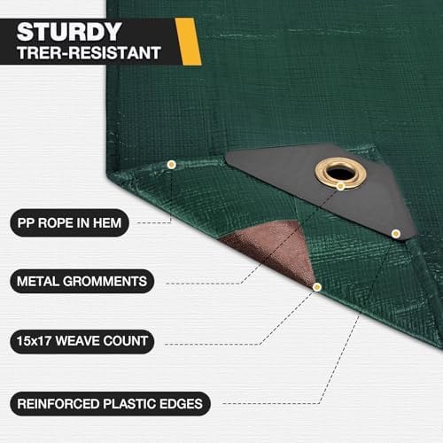 Winpull Tarp 20x25FT, 16 Mil Heavy Duty Waterproof Tarp, Large Multipurpose Cover with Brass Grommets and Reinforced Edges, UV Resistant Thick Poly Tarps for Pool Car Tent Green - Image 2