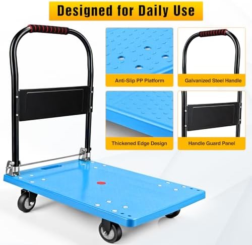 Platform Cart 880 lbs Heavy Duty Push Cart Dolly with 5 Inch TPR Wheels 36 x 24 Inch PP Deck Flatbed Cart Platform Truck for Home Garage Warehouse Use Black - Image 6
