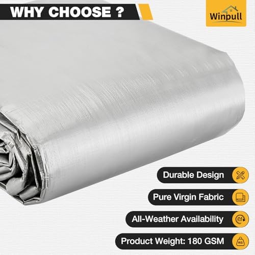 Winpull Heavy Duty Tarp 14 Mil Tarp Waterproof Silver 12x20 FT, UV Resistant Poly Tarp with Reinforced Grommets for Camping, Boat Cover, Patio Furniture, Roof, Firewood Pile - Image 6