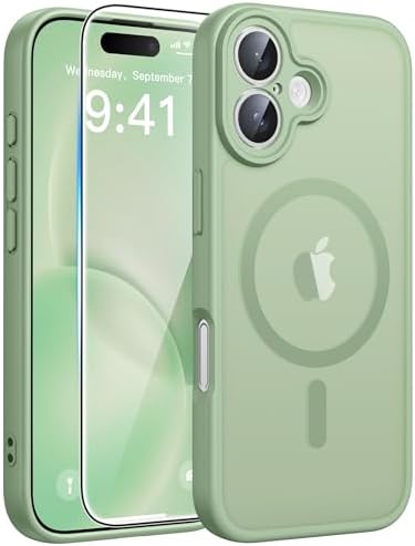 FNTCASE for iPhone 16 Case, Fit for Magsafe, Screen Protector, Light Moss by FNTCASE