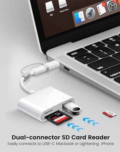 Oyuiasle SD Card Reader for iPhone iPad Trail Camera Viewer 3-in-1 SD Adapter with Dual Slots & USB Port, Memory Card Adapter Dual-connector Design with Lightening&USB-C for Photographers, Plug & Play - Image 6