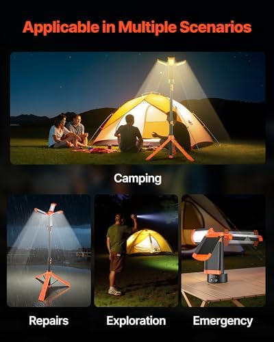 VEVOR LED Work Light with Stand, 13.2Ah, Rechargeable Cordless Camping Light, with 3 Lamp Heads, Detachable Tripod Stand, 2200 Lumens 3000K-6500K Dimmable, Portable Construction Lighting for Job Site - Image 6