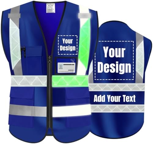 Luminous Safety Vest Customize Logo Outdoor Work Vest with Luminous Hi-Vis Reflective Strips (L, Navy Blue) by YOWESHOP